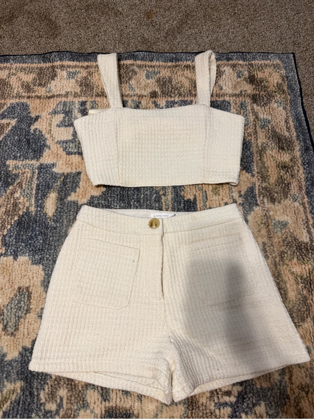 Cream Knit Crop Top and High-Waist Shorts Set